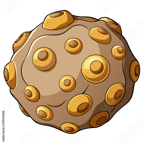 Cartoon Asteroid with Rough Texture and Small Golden Craters