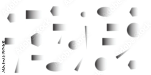 Set of black soft blurry shadows with oval and linear shapes in various sizes and gradients ,Set of shadow effects. Collection with different oval.