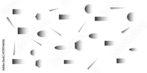 Set of black soft blurry shadows with oval and linear shapes in various sizes and gradients ,Set of shadow effects. Collection with different oval.