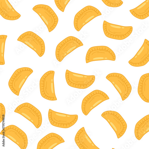 Empanadas seamless pattern. seamless pattern with Empanada. Empanada Seamless Background. Traditional Food Design for Menu and Packaging.