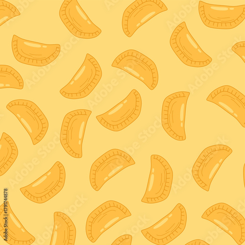 Empanadas seamless pattern. seamless pattern with Empanada. Empanada Seamless Background. Traditional Food Design for Menu and Packaging.