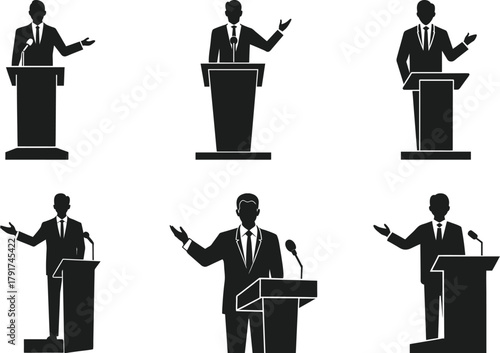 Public Speaker Silhouette Vector Set – Business Presentation Illustration Collection