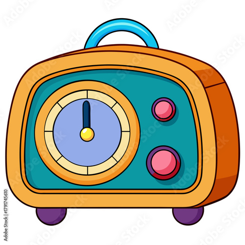 Cartoon Alarm Clock with Analog Face and Radio Buttons