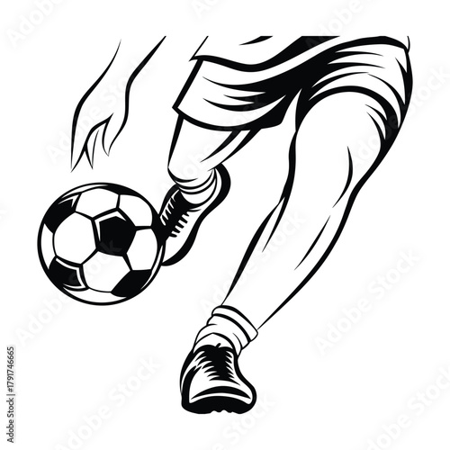 Dynamic Soccer Player Skillfully Dribbling Ball on Field Training Practice Sport Game Competition Tournament Event