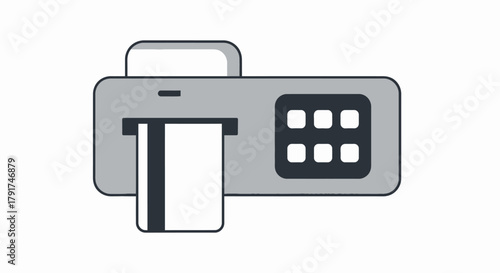 A detailed illustration of a point-of-sale terminal with a credit card inserted.