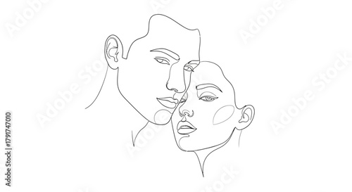 Minimalist line art illustration of a couple embracing, depicting love and connection in a simple, elegant style.