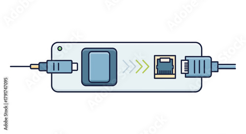 A detailed illustration of a network device with multiple ports and connections.