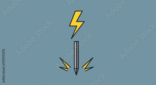Conceptual illustration of a lightning bolt striking a pencil, symbolizing a creative spark.