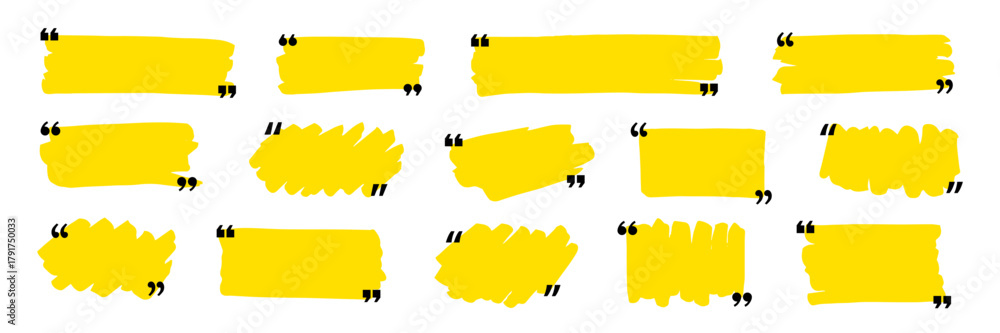 Naklejka premium Quotation mark text box frame set. Hand drawn marker brush stroke text message frame background. Quotation mark dialog speech, square, chat banner design template. Vector illustration