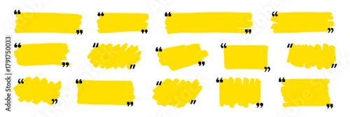 Quotation mark text box frame set. Hand drawn marker brush stroke text message frame background. Quotation mark dialog speech, square, chat banner design template. Vector illustration