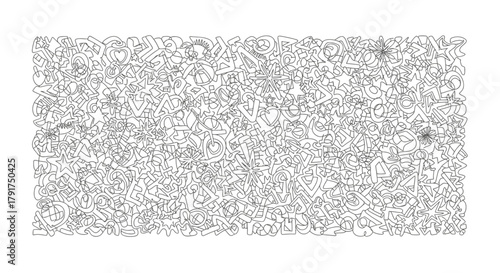 An intricate, hand-drawn black and white doodle pattern creates a dense, abstract background texture, perfect for creative graphic design projects.