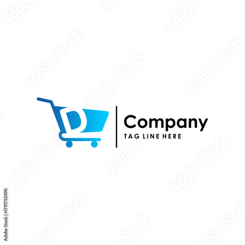 Shopping cart letter D design concept vector template