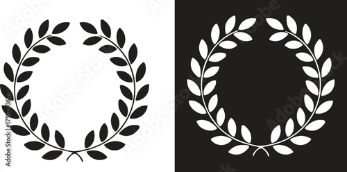 Laurel wreath victory icon set. Laurel Wreath Vector Frame for Award, Certificate, Trophy, Achievement, Victory, Honor, Success, Classic Symbol, Elegant Black Silhouette.
