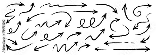 Arrow crayon pastel pencil chalk color line stroke. Sketch chalk pastel color pencil texture line kid fun arrow icon. Hand drawn grunge crayon pencil brush direction elements. Vector illustration