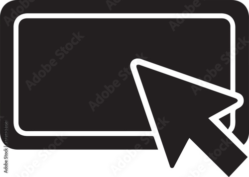 Black vector icon of a mouse cursor pointer clicking or selecting a blank rectangular interface button.