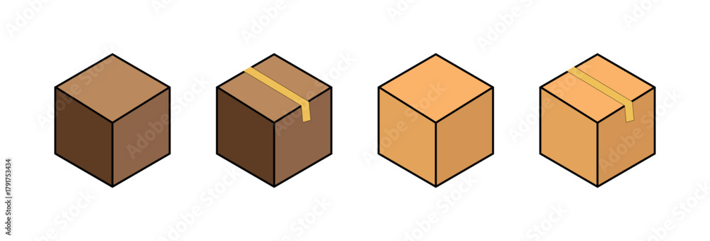 Fototapeta premium Taped Shipping Box Icon, Isometric Parcel Vector for E commerce