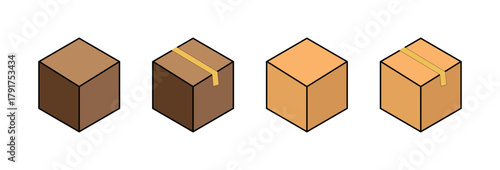 Taped Shipping Box Icon, Isometric Parcel Vector for E commerce