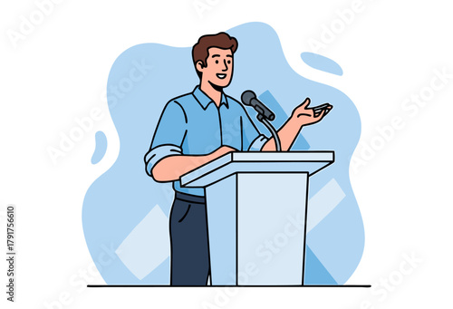 Man Speaking at Podium – Public Speaking Vector Illustration