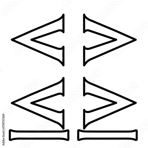 Relational Inequality Math Symbols Icon Set. Vector graphics for comparison and probability: Less Than, Greater Than, Less Than or Equal To, and Greater Than or Equal To. 