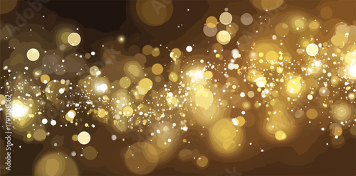 Złoty bokeh i migoczące iskierki na ciemnym tle, abstrakcyjne tło świąteczne lub imprezowe.
