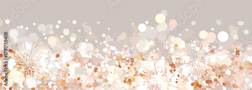 Abstrakcyjne tło z błyszczącymi, złotymi i białymi bokeh i płatkami śniegu, idealne na święta.