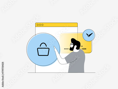 Buy now pay later concept with e-commerce checkout process with credit card and shopping cart symbolizing digital payment. Online finance, consumer credit modern e-business trend vector illustration