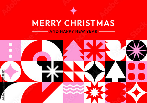 Modern Geometric Christmas and New Year Holiday Greeting Card