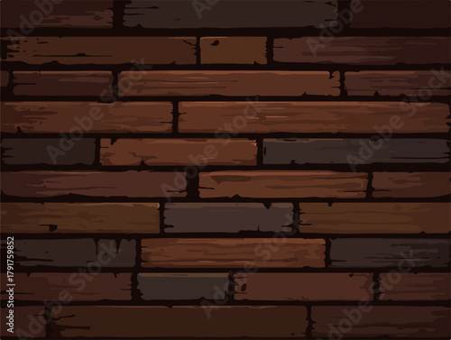 Wektorowa tekstura drewnianej ściany z desek o rustykalnym, ciemnobrązowym wyglądzie.