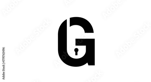 A black capital letter G logo contains a keyhole on a white background