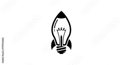 Black light bulb shaped like a rocket isolated on a white background