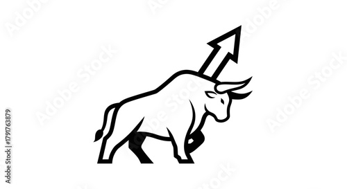 Graphic illustration of a stock market bull and rising arrow symbol