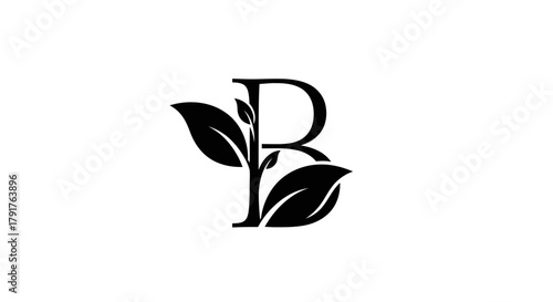 Luxury initial letter B incorporating organic botanical leaf vector design