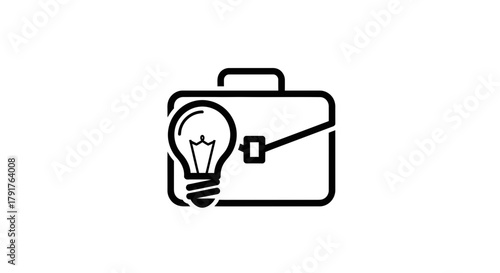 Vector icon of a lightbulb overlapping a business briefcase on a white background