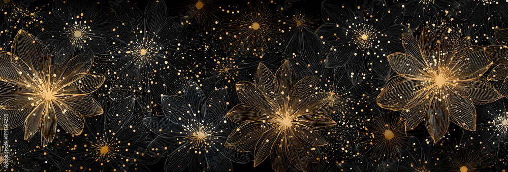 Seamless pattern abstract star christmas background with elegant golden vector lines