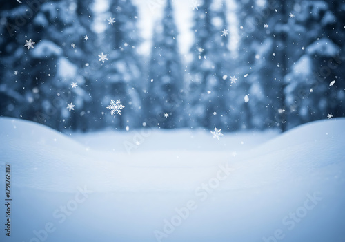 Wallpaper Mural Winter Scene with Falling Snowflakes, Snow Drifts, and Blurred Forest Background for Christmas Display Torontodigital.ca