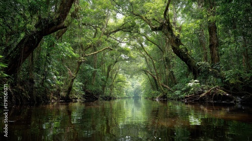Exploring the serene waters of the Amazon rainforest in the morning light surrounded by vibrant greenery and the sounds of nature