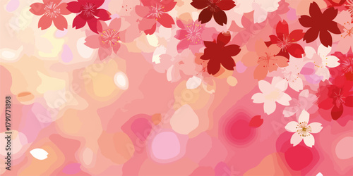 Delikatne kwiaty wiśni opadające na pastelowe tło z bokeh, symbolizujące wiosnę i piękno natury.