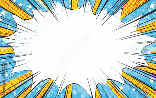 Jasne, kolorowe tło w stylu komiksowym z miejscem na tekst i efektami dźwiękowymi.