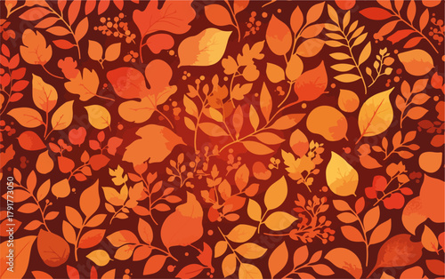 Jesienne liście tworzą wzorzyste tło w ciepłych odcieniach pomarańczu i czerwieni, idealne do dekoracji.
