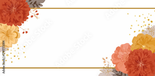 Elegancka ramka z kwiatami w jesiennych kolorach, idealna na zaproszenia i kartki okolicznościowe.