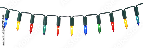 Colorful Christmas lights isolated on transparent background