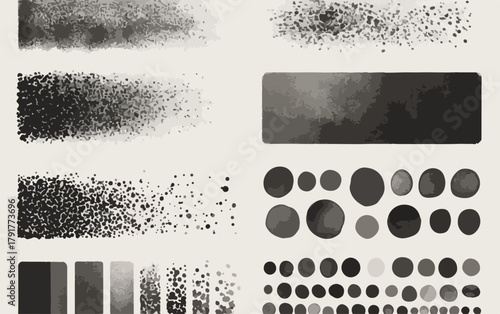 Zestaw elementów graficznych w odcieniach szarości, idealny do projektowania i tworzenia unikalnych kompozycji.