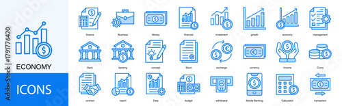 economy icon collection set. Containing finance, Business, Money, financial, investment, growth icon