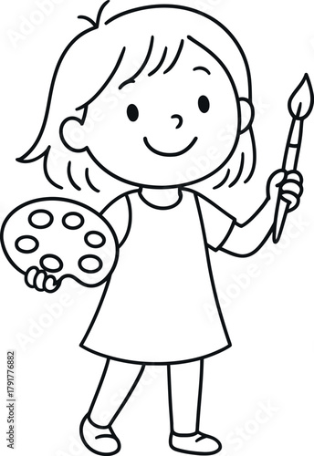 Happy young artist holding paintbrush and palette ready to create