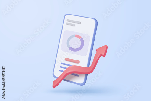 3D stock trading graph with mobile phone. Sell and buy money cash and exchange with finance business concept, earning investment. 3d bank trading vector icon for investment render illustration