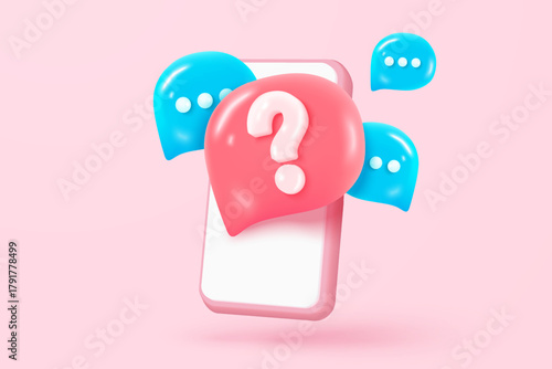 3d speech bubbles question mark icon sign or ask FAQ and QA answer solution information. Have a question, question answer sign or problem. 3d answer speech bubbles icon vector rendering illustration