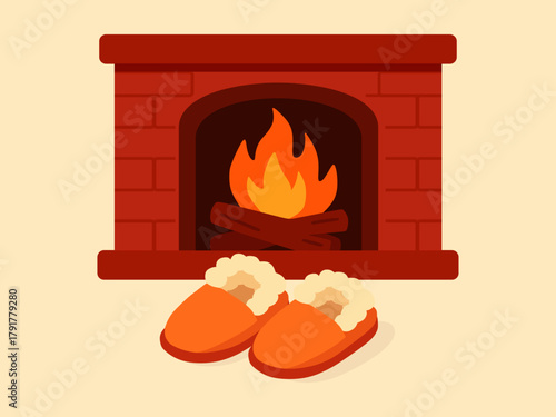 Warm house slippers in front of the fireplace.