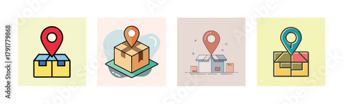 Delivery Tracking Location Pin Over Cardboard Boxes Icon Graphic Shipping Order Service Package Logistics Concept