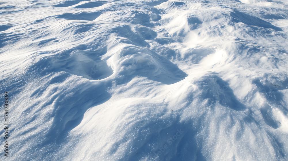 Fototapeta premium A serene landscape of untouched snow, showcasing natural textures and the beauty of winter's tranquility.
