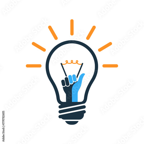 Thumbs Up Light Bulb Vector Logo: Positive Idea and Support Concept Icon for Business Success, Approval, Innovation, Bright Solution, Creativity, and Feedback Branding